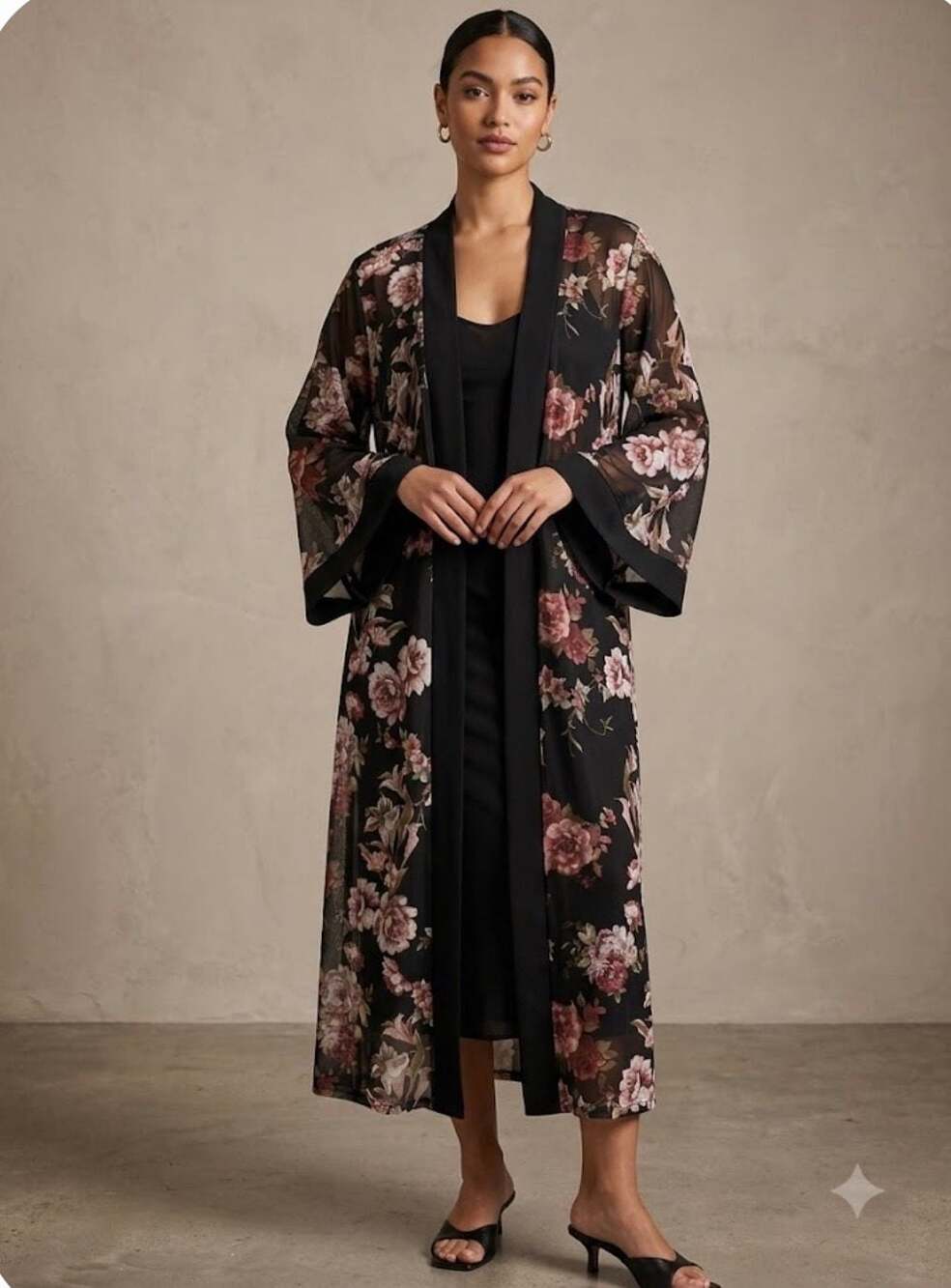 Impulsive Women's Floral Print Sheer Long Kimono Duster Jacket